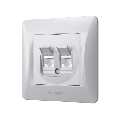 Комп&#039;ютерна розетка Videx BINERA CAT6 + CAT6 подвійна сереб (VF-BNSK2PC6-SS)