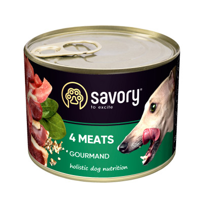 Консерви для собак Savory Dog Gourmand 4 види м&#039;яса 200 г (4820232630389)