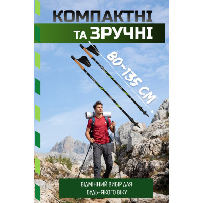 Палиці для скандинавської ходи PowerPlay 9104 Lykke Black/Green 80-135 см (PP_9104_LYKKE)