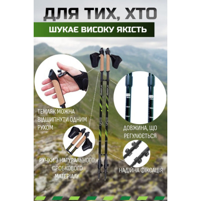 Палиці для скандинавської ходи PowerPlay 9104 Lykke Black/Green 80-135 см (PP_9104_LYKKE)