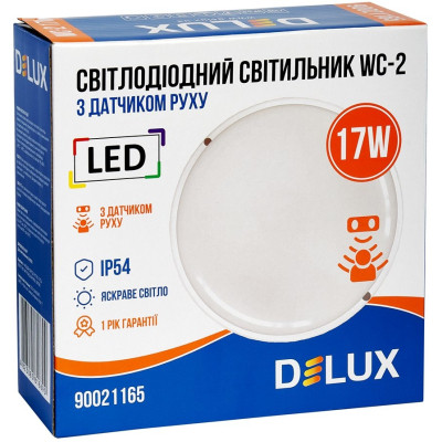 Світильник Delux WC-2 17 Вт 5000K IP54 з датчиком руху (90021165)