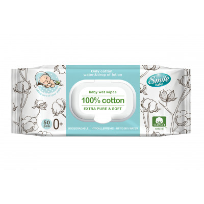 Дитячі вологі серветки Smile baby 100 cotton 50 шт. (42116700)