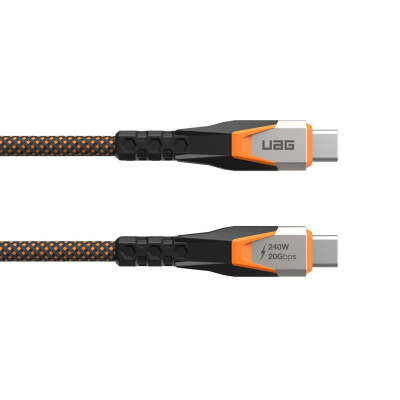 Дата кабель USB-C to USB-C 0.75m v3.2 240W Rugged double braided nylon black+orange UAG (9B4415114097)