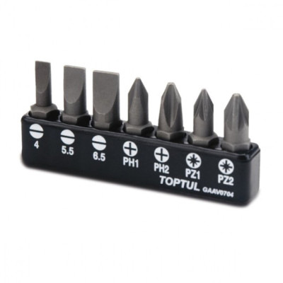 Набір біт Toptul 1/4&quot; 7од. (SL: 4*0.5, 5.5*1, 6.5*1.2; PH1, PH2; PZ1, PZ2) (GAAV0704)
