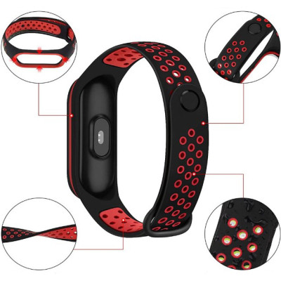 Ремінець до фітнес браслета BeCover Nike Style для Xiaomi Mi Smart Band 5 Black-Red (705153)