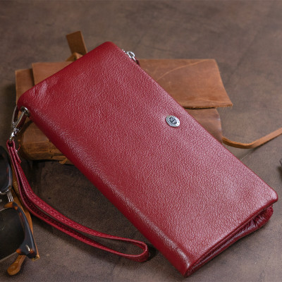 Гаманець ST Leather Зі шкіри з кишенею для мобільного Бордовий (19311)