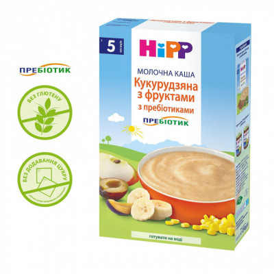 Дитяча каша HiPP молочна Кукурудзяна з фруктами з пребіотиками 250 гр (9062300140153)