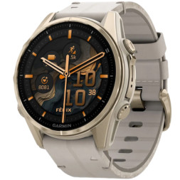 Смарт-годинник Garmin fenix 8 43mm, AMOLED, Saph, SftGldSS/FogGryLeatherBnd, Excl, GPS (010-02903-40)