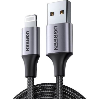 Дата кабель USB 2.0 AM to Lightning 2.0m US199 2.4A Black Ugreen (60158)
