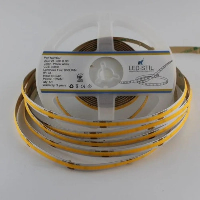 Світлодіодна стрічка LED-STIL 3000K 10 Вт/м COB 320 діодів IP33 24 Вольта 900 lm тепле світло (UC3-24-320-8-90)
