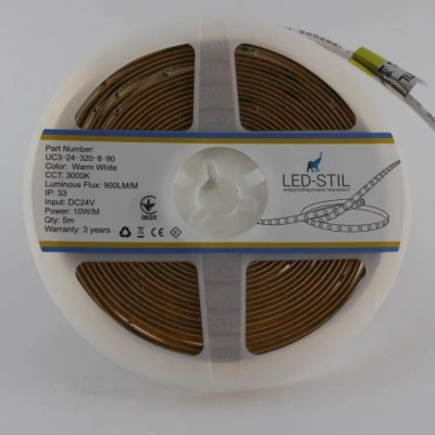 Світлодіодна стрічка LED-STIL 3000K 10 Вт/м COB 320 діодів IP33 24 Вольта 900 lm тепле світло (UC3-24-320-8-90)