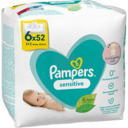 Дитячі вологі серветки Pampers Sensitive 6 пачок х 52 шт (8001841041452)