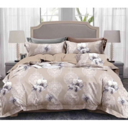 Постільна білизна ШЕМ Royal Satin бежеві квіти полуторний 150 х 215 (1,5 RS_беж квіти)