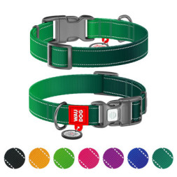 Нашийник для тварин WAUDOG Nylon Mono з QR паспортом, пластиковий фастекс XL зелений (521618)