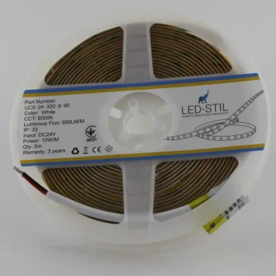 Світлодіодна стрічка LED-STIL 5000K 10 Вт/м COB 320 діодів IP33 24 Вольта 1000 lm нейтральне світло (UC5-24-320-8-90)