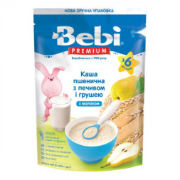 Дитяча каша Bebi Premium молочна пшенична з печивом та грушею +6 міс. 200 г (8606019654283)