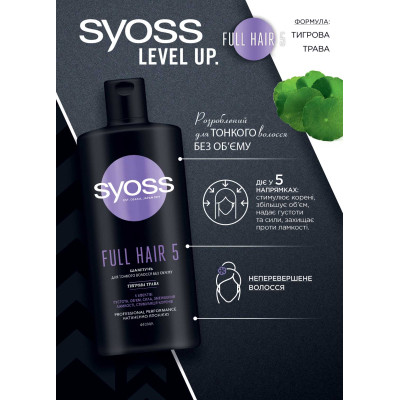 Шампунь Syoss Full Hair 5 з тигровою травою для тонкого волосся без об&#039;єму 440 мл (4015100339086/9000101276992)