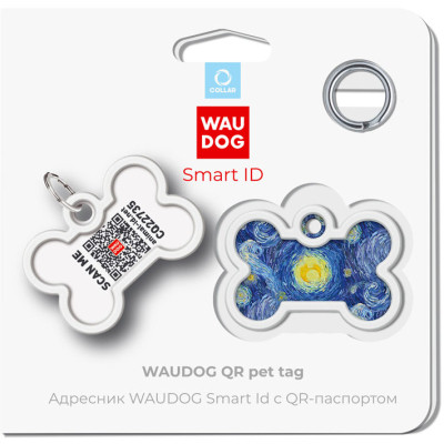 Адресник для тварин WAUDOG Smart ID з QR паспортом &quot;Водяні лілії&quot;, кістка 40х28 мм (0640-0201)