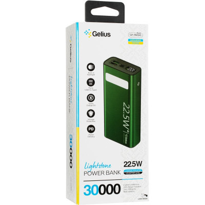 Батарея універсальна Gelius Lightstone GP-PB300 30000mAh QC+PD (22.5W) Green (00000090465)