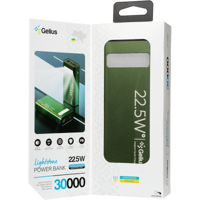Батарея універсальна Gelius Lightstone GP-PB300 30000mAh QC+PD (22.5W) Green (00000090465)