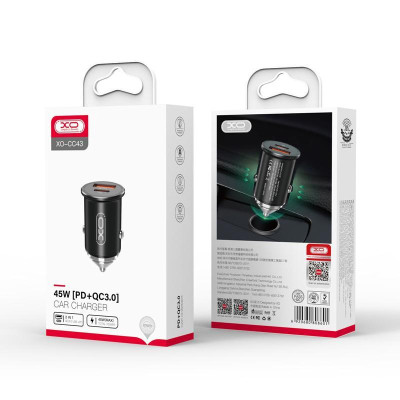 Зарядний пристрій XO CC43 1 USB QC 3.0 + 1 Type-C PD (45W) Black (XO-CC43-BK)