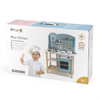 Ігровий набір Viga Toys кухня з дерева з аксесуарами PolarB блакитна (44047)