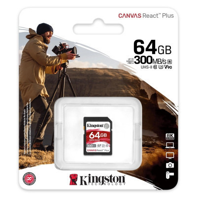 Карта пам&#039;яті Kingston 64GB class 10 UHS-II U3 Canvas React Plus (SDR2/64GB)