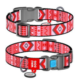 Нашийник для тварин WAUDOG Nylon з QR паспортом &quot;Етно червоний&quot; пластиковий фастекс XL (4658)