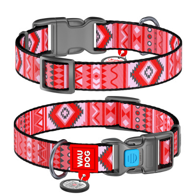 Нашийник для тварин WAUDOG Nylon з QR паспортом &quot;Етно червоний&quot; пластиковий фастекс XL (4658)