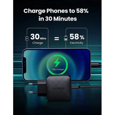 Зарядний пристрій Ugreen CD217 65W Type-C PD GaN Charger (Black) (70817)