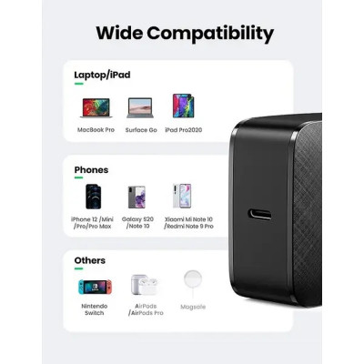 Зарядний пристрій Ugreen CD217 65W Type-C PD GaN Charger (Black) (70817)
