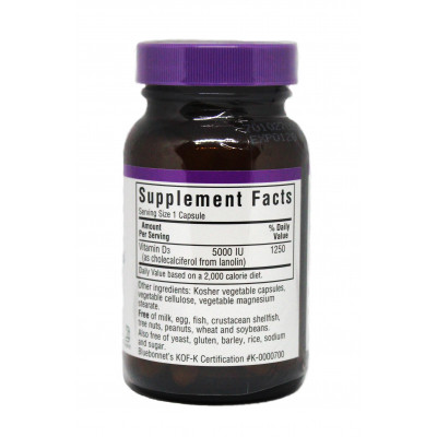 Вітамін Bluebonnet Nutrition Вітамін D3 5000IU, 60 вегетаріанських капсул (BLB-00368)