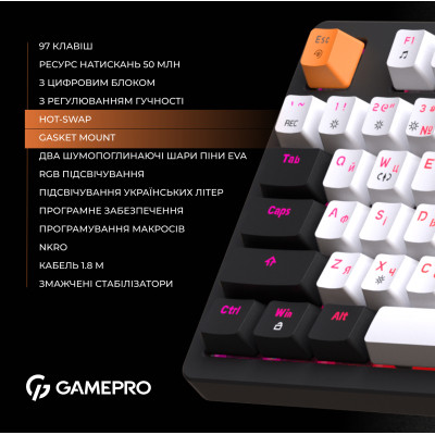 Клавіатура GamePro MK170B Hot-Swap Red Swich RGB USB UA Black (MK170B)
