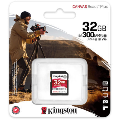 Карта пам&#039;яті Kingston 32GB class 10 UHS-II U3 Canvas React Plus (SDR2/32GB)