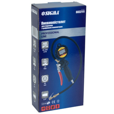 Пістолет для підкачки коліс Sigma з цифровим манометром 85-200 л/хв, 12 бар (6832111)