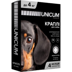 Краплі для тварин Unicum Premium від бліх та кліщів на холку для собак масою до 4 кг/3 шт (4820150201784)