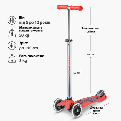 Самокат Micro Maxi Deluxe Glow LED Червона аура (MMD368)