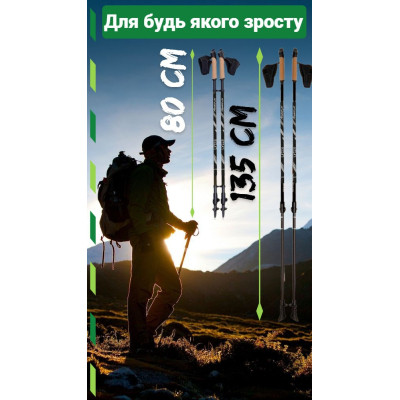 Палиці для скандинавської ходи PowerPlay 9111 Lykke Black/White 80-135 см (PP_9111_White)