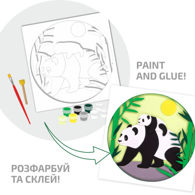 Набір для творчості Rosa Talent 3D-картина Панди МДФ ґрунтоване, 4 шари, 25х25см (4823098540083)