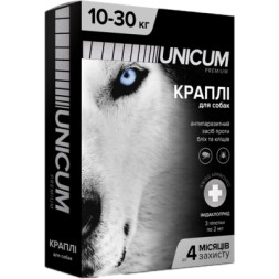 Краплі для тварин Unicum Premium від бліх та кліщів на холку для собак масою 10-30 кг/3 шт (4820150201807)