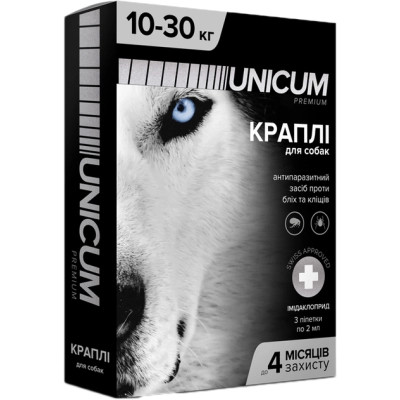Краплі для тварин Unicum Premium від бліх та кліщів на холку для собак масою 10-30 кг/3 шт (4820150201807)