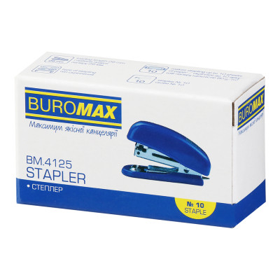 Степлер Buromax пластиковий МІНІ, 10 аркушів, (скоби №10), 61 х 36 х 23 мм, чорний (BM.4125-01)
