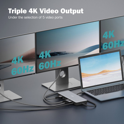 Порт-реплікатор Digitus USB-C &gt; 3xHDMI/2xDP/4xUSB-A/USB-C/RJ54/DC/Audio (DA-70918)