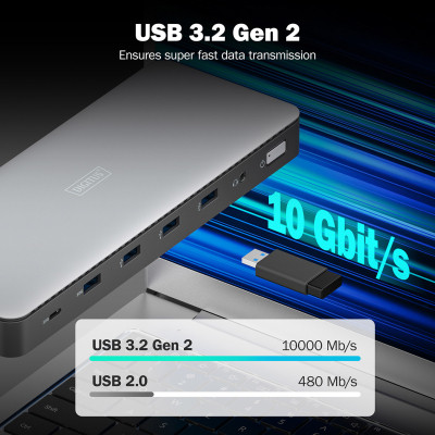 Порт-реплікатор Digitus USB-C &gt; 3xHDMI/2xDP/4xUSB-A/USB-C/RJ54/DC/Audio (DA-70918)