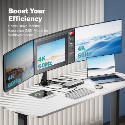 Порт-реплікатор Digitus USB-C &gt; 3xHDMI/2xDP/4xUSB-A/USB-C/RJ54/DC/Audio (DA-70918)