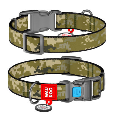 Нашийник для тварин WAUDOG Nylon з QR-паспортом &quot;Мілітарі&quot; пластиковий фастекс L (282-4026)