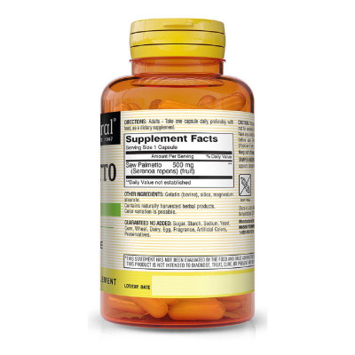 Трави Mason Natural З Пальметто 500 мг, Здоров&#039;я Простати, Saw Palmetto, 90 капс (MAV11519)