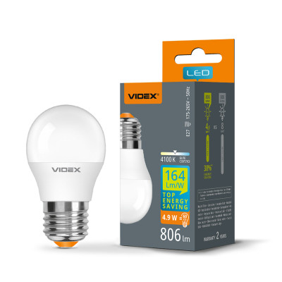 Лампочка Videx LED G45h 4.9W E27 4100K (VL-G45h-49274)