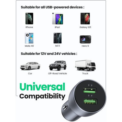 Зарядний пристрій Ugreen CD213 36W 2xUSB QC 3.0 3A Car Charger (Dark Blue) (10144)