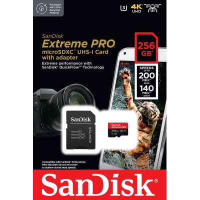 Карта пам&#039;яті SanDisk 256 GB microSDXC UHS-I U3 Extreme Pro+SD Adapter (SDSQXCD-256G-GN6MA)